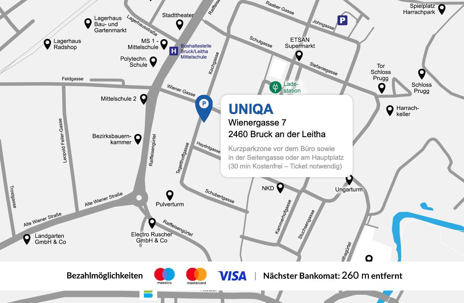 Eine detaillierte gezeichnete Karte der UNIQA Generalagentur Hackl