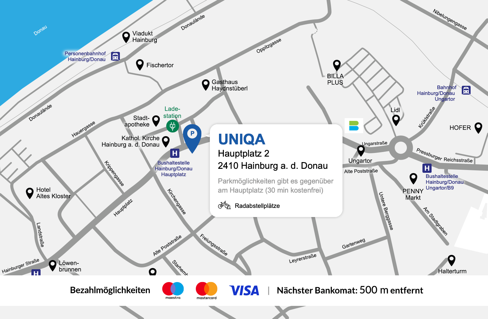 Eine detaillierte gezeichnete Karte der UNIQA Generalagentur Hackl